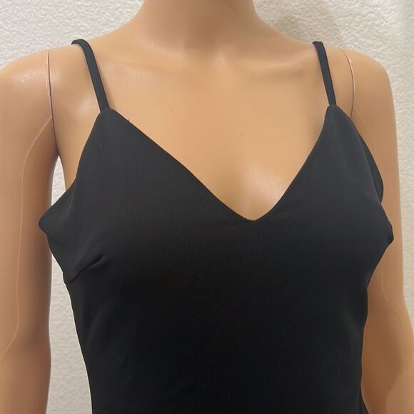 Adora Dress Size Small V Neck Sleeveless Lace Back Gold Zipper Ruffled Midi - Picture 2 of 10